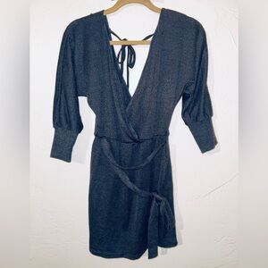 Black Dress with V-neck and Bishop Sleeves